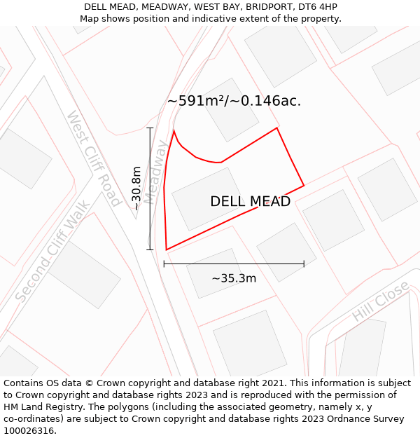 DELL MEAD, MEADWAY, WEST BAY, BRIDPORT, DT6 4HP: Plot and title map