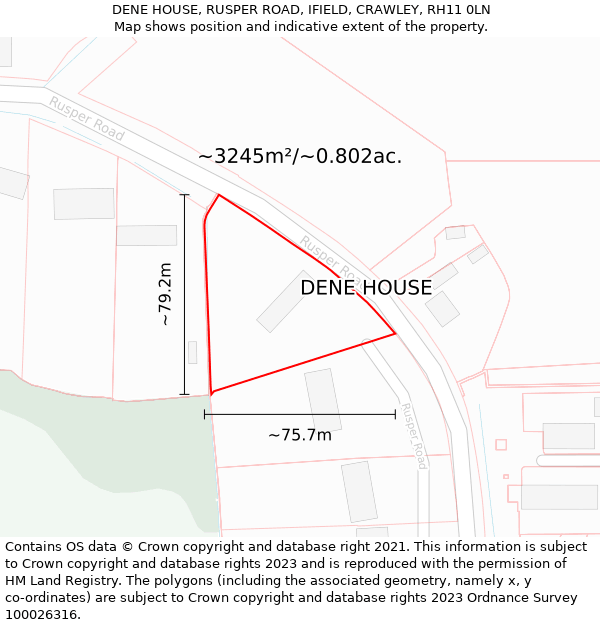 DENE HOUSE, RUSPER ROAD, IFIELD, CRAWLEY, RH11 0LN: Plot and title map