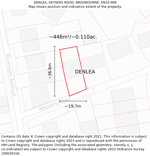 DENLEA, KEYSERS ROAD, BROXBOURNE, EN10 6RE: Plot and title map