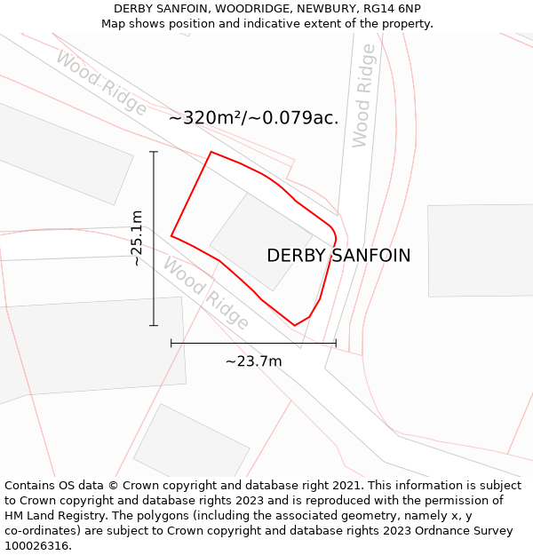 DERBY SANFOIN, WOODRIDGE, NEWBURY, RG14 6NP: Plot and title map