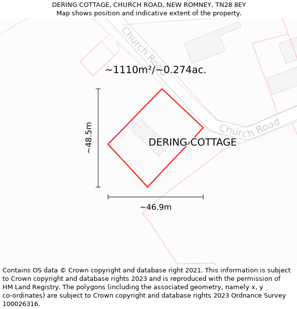 DERING COTTAGE, CHURCH ROAD, NEW ROMNEY, TN28 8EY: Plot and title map