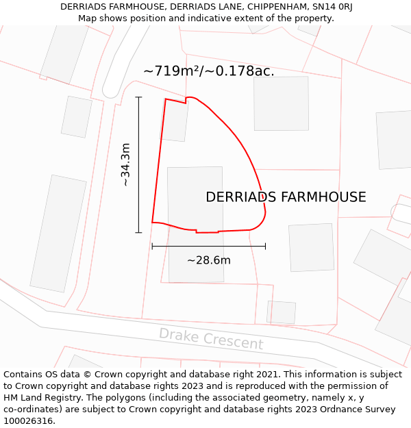 DERRIADS FARMHOUSE, DERRIADS LANE, CHIPPENHAM, SN14 0RJ: Plot and title map