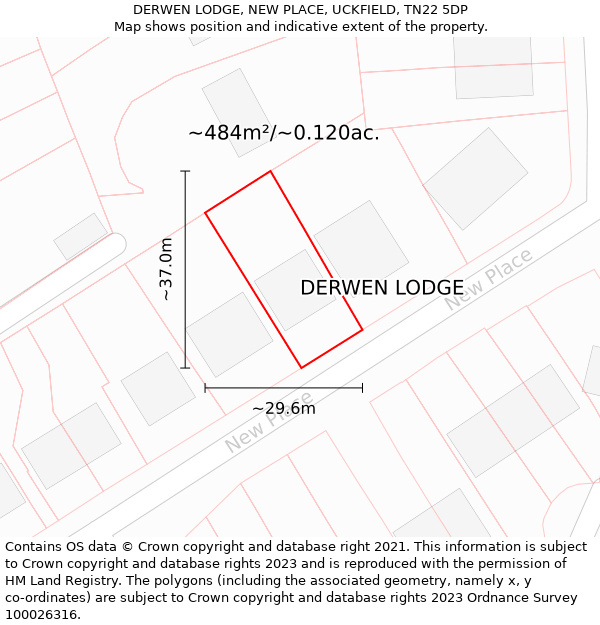 DERWEN LODGE, NEW PLACE, UCKFIELD, TN22 5DP: Plot and title map