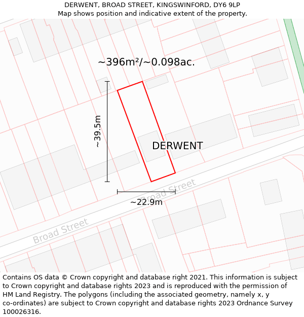 DERWENT, BROAD STREET, KINGSWINFORD, DY6 9LP: Plot and title map