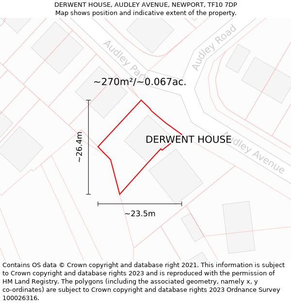 DERWENT HOUSE, AUDLEY AVENUE, NEWPORT, TF10 7DP: Plot and title map