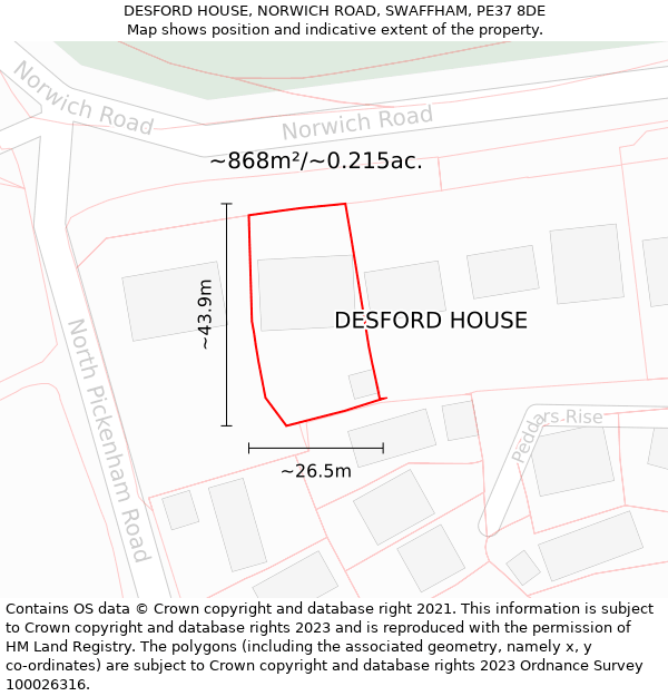 DESFORD HOUSE, NORWICH ROAD, SWAFFHAM, PE37 8DE: Plot and title map