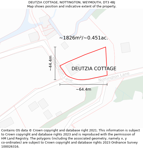 DEUTZIA COTTAGE, NOTTINGTON, WEYMOUTH, DT3 4BJ: Plot and title map