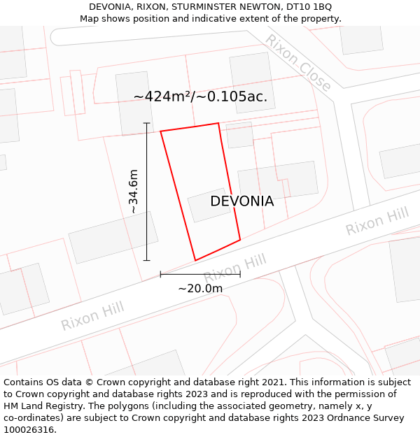 DEVONIA, RIXON, STURMINSTER NEWTON, DT10 1BQ: Plot and title map