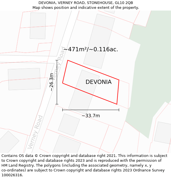 DEVONIA, VERNEY ROAD, STONEHOUSE, GL10 2QB: Plot and title map