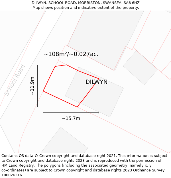 DILWYN, SCHOOL ROAD, MORRISTON, SWANSEA, SA6 6HZ: Plot and title map