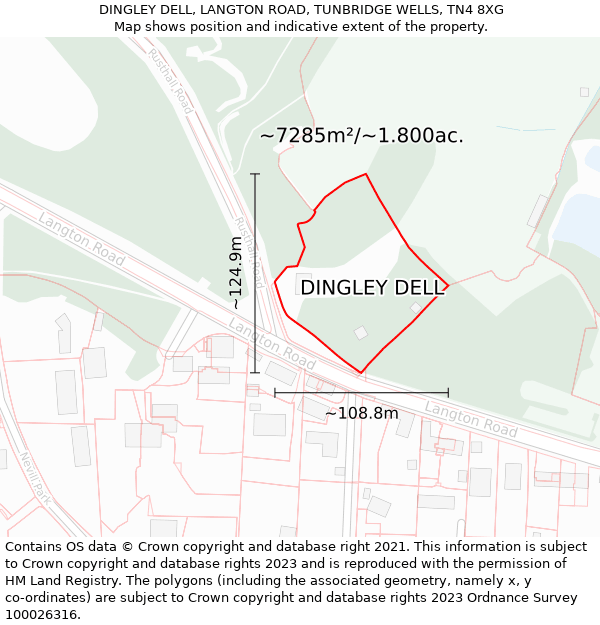 DINGLEY DELL, LANGTON ROAD, TUNBRIDGE WELLS, TN4 8XG: Plot and title map