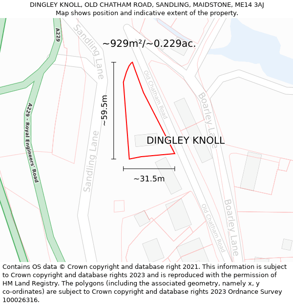 DINGLEY KNOLL, OLD CHATHAM ROAD, SANDLING, MAIDSTONE, ME14 3AJ: Plot and title map