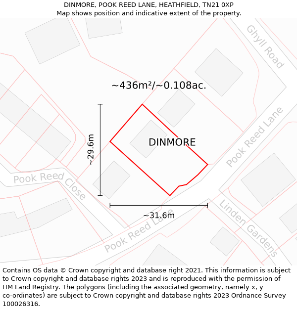 DINMORE, POOK REED LANE, HEATHFIELD, TN21 0XP: Plot and title map