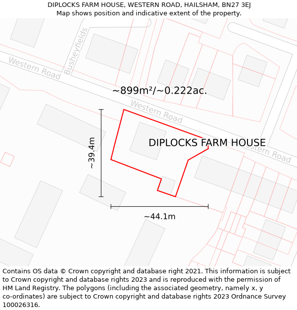 DIPLOCKS FARM HOUSE, WESTERN ROAD, HAILSHAM, BN27 3EJ: Plot and title map
