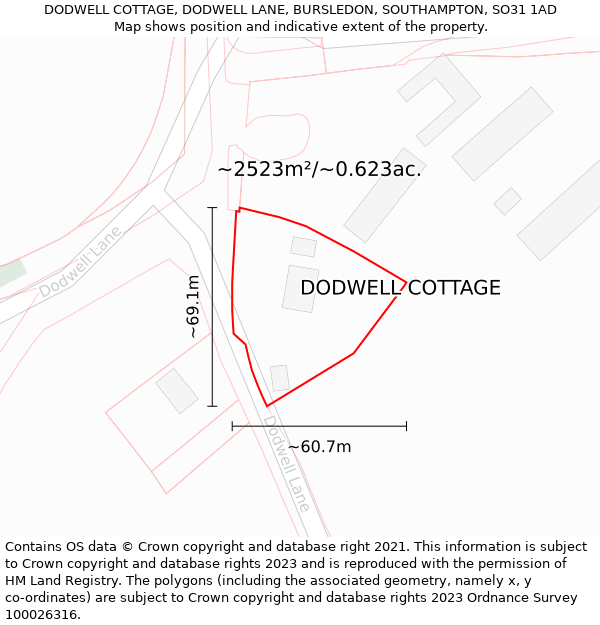 DODWELL COTTAGE, DODWELL LANE, BURSLEDON, SOUTHAMPTON, SO31 1AD: Plot and title map