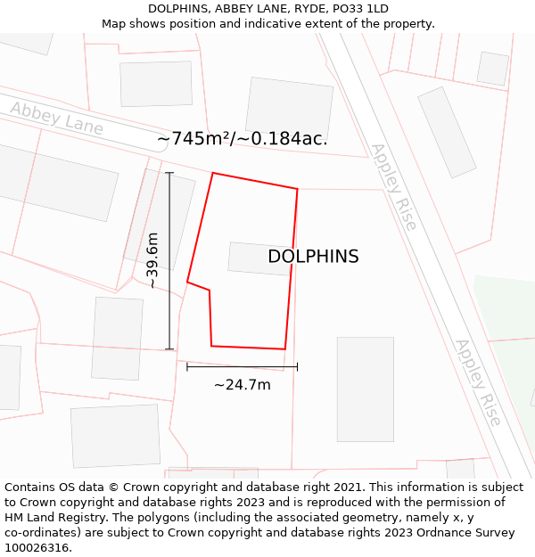 DOLPHINS, ABBEY LANE, RYDE, PO33 1LD: Plot and title map