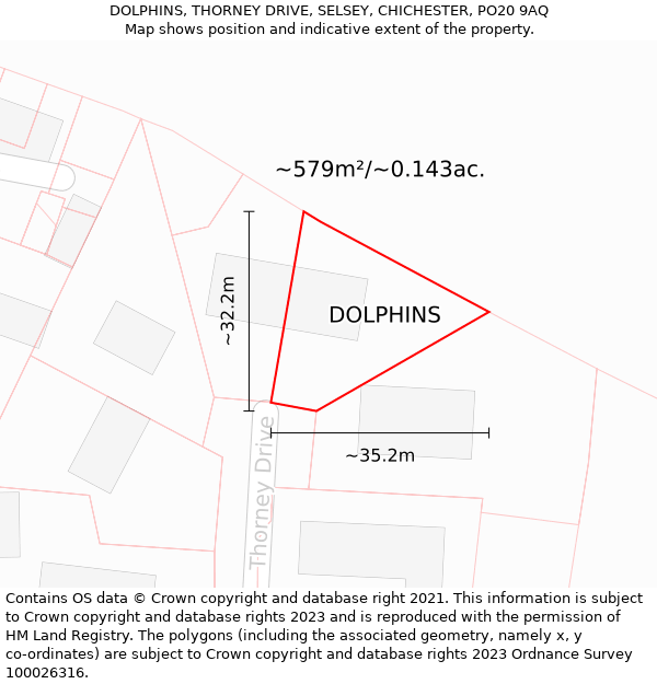 DOLPHINS, THORNEY DRIVE, SELSEY, CHICHESTER, PO20 9AQ: Plot and title map