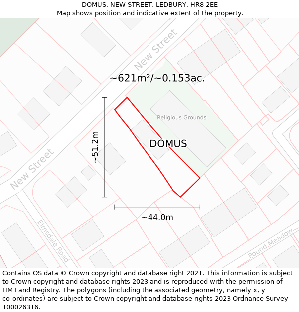 DOMUS, NEW STREET, LEDBURY, HR8 2EE: Plot and title map