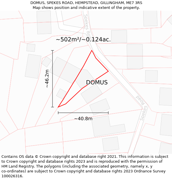 DOMUS, SPEKES ROAD, HEMPSTEAD, GILLINGHAM, ME7 3RS: Plot and title map