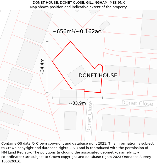 DONET HOUSE, DONET CLOSE, GILLINGHAM, ME8 9NX: Plot and title map