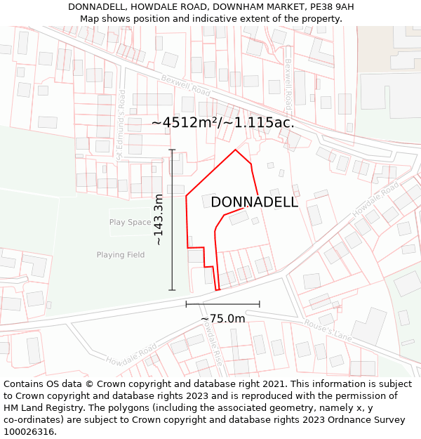 DONNADELL, HOWDALE ROAD, DOWNHAM MARKET, PE38 9AH: Plot and title map