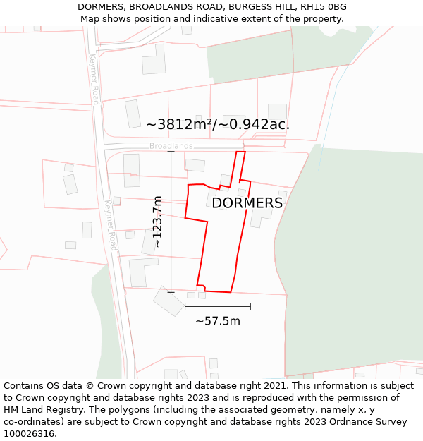 DORMERS, BROADLANDS ROAD, BURGESS HILL, RH15 0BG: Plot and title map