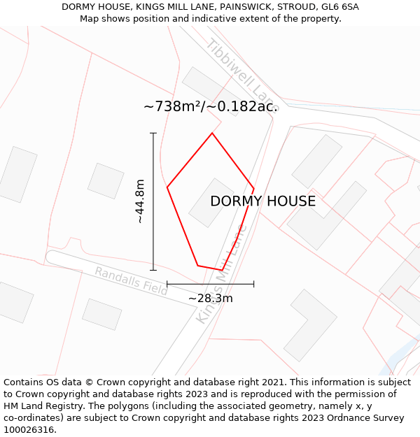 DORMY HOUSE, KINGS MILL LANE, PAINSWICK, STROUD, GL6 6SA: Plot and title map