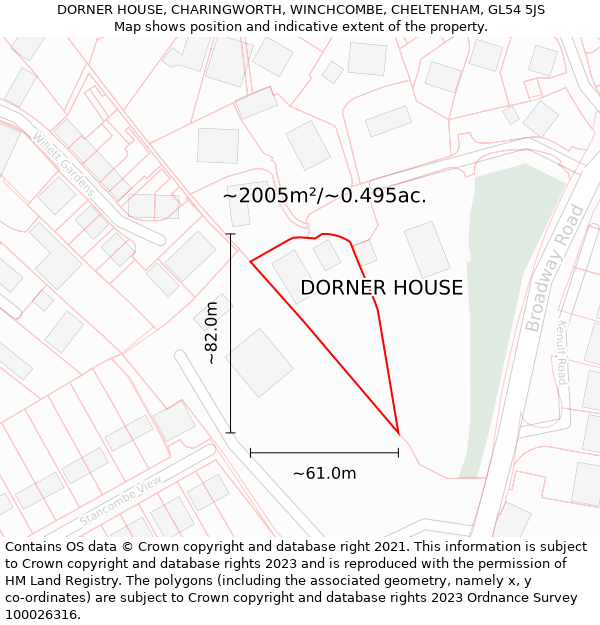 DORNER HOUSE, CHARINGWORTH, WINCHCOMBE, CHELTENHAM, GL54 5JS: Plot and title map