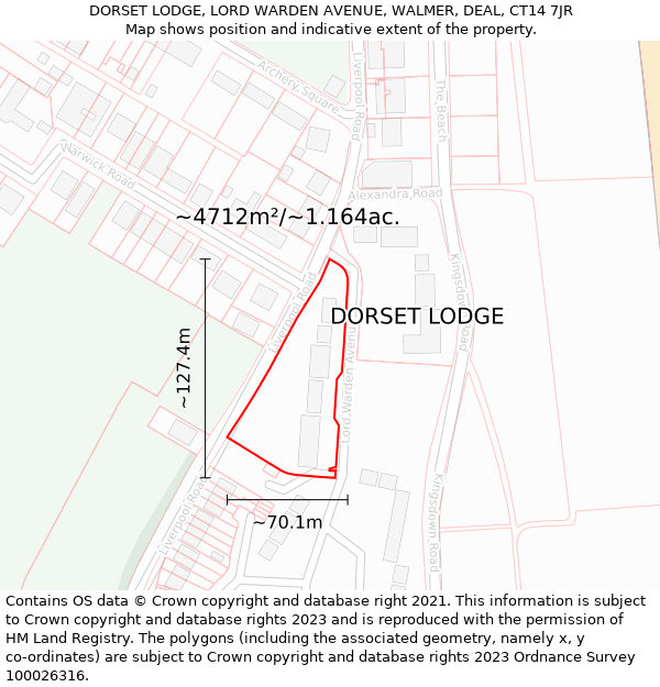 DORSET LODGE, LORD WARDEN AVENUE, WALMER, DEAL, CT14 7JR: Plot and title map