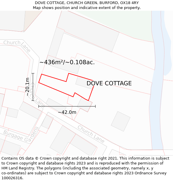 DOVE COTTAGE, CHURCH GREEN, BURFORD, OX18 4RY: Plot and title map