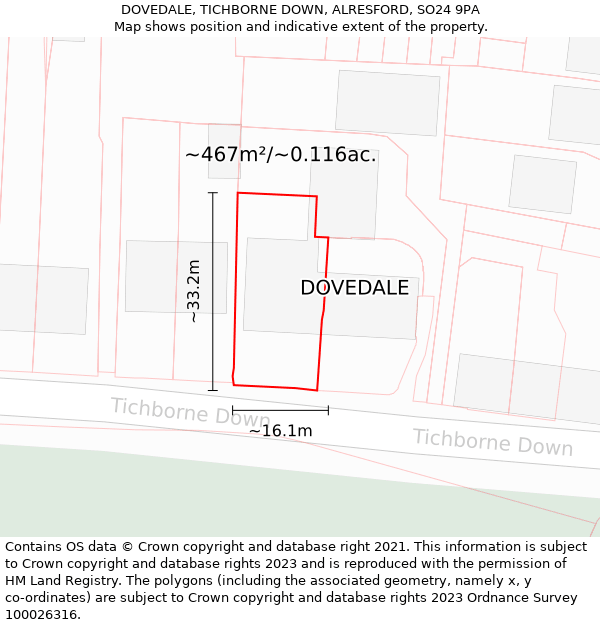 DOVEDALE, TICHBORNE DOWN, ALRESFORD, SO24 9PA: Plot and title map