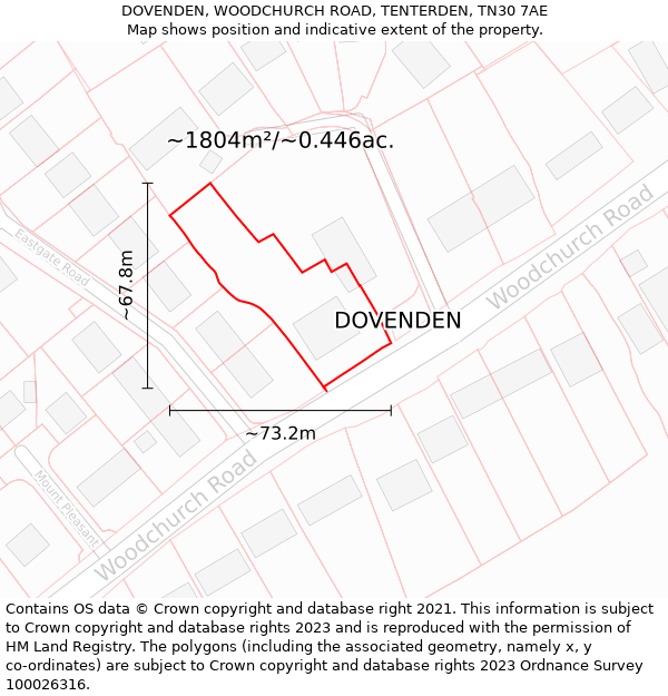 DOVENDEN, WOODCHURCH ROAD, TENTERDEN, TN30 7AE: Plot and title map