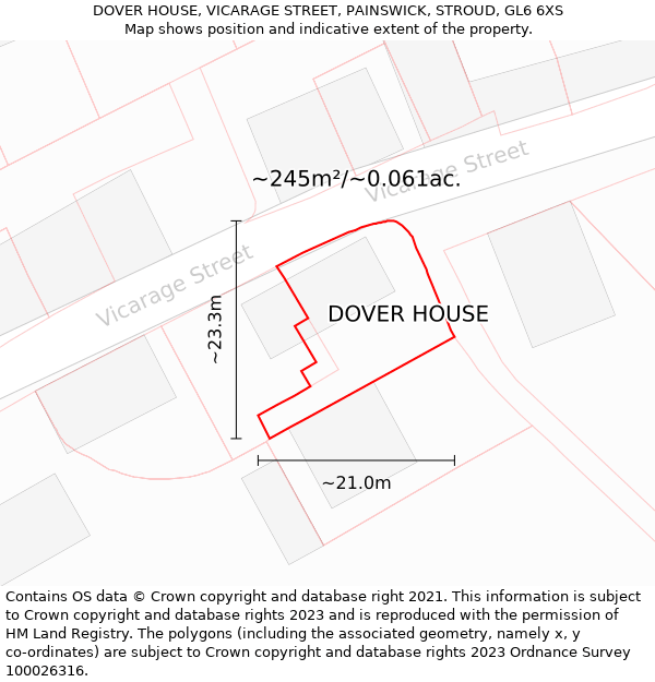 DOVER HOUSE, VICARAGE STREET, PAINSWICK, STROUD, GL6 6XS: Plot and title map