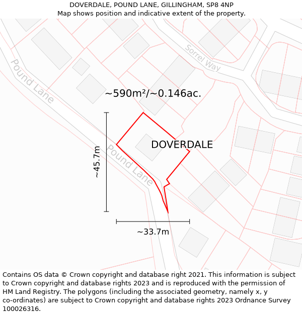 DOVERDALE, POUND LANE, GILLINGHAM, SP8 4NP: Plot and title map
