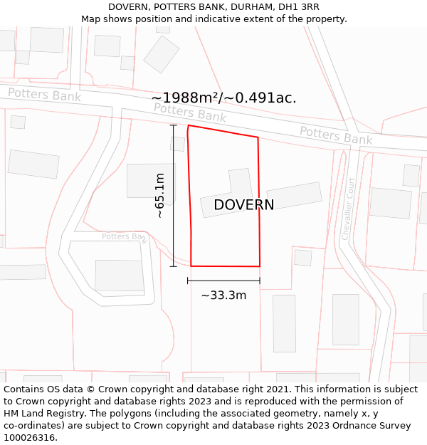 DOVERN, POTTERS BANK, DURHAM, DH1 3RR: Plot and title map