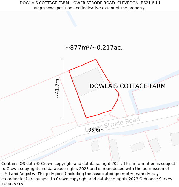 DOWLAIS COTTAGE FARM, LOWER STRODE ROAD, CLEVEDON, BS21 6UU: Plot and title map
