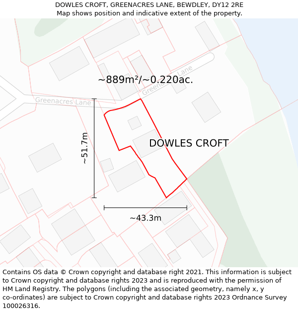 DOWLES CROFT, GREENACRES LANE, BEWDLEY, DY12 2RE: Plot and title map