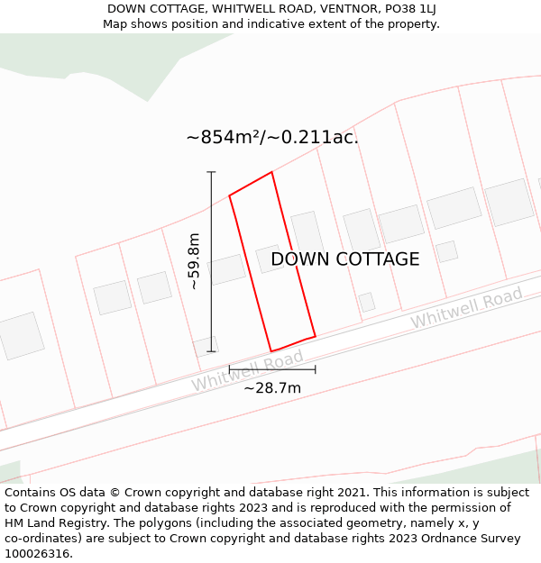 DOWN COTTAGE, WHITWELL ROAD, VENTNOR, PO38 1LJ: Plot and title map
