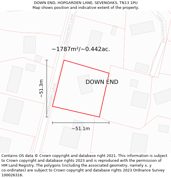 DOWN END, HOPGARDEN LANE, SEVENOAKS, TN13 1PU: Plot and title map