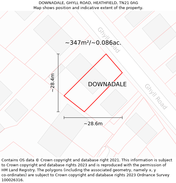 DOWNADALE, GHYLL ROAD, HEATHFIELD, TN21 0AG: Plot and title map