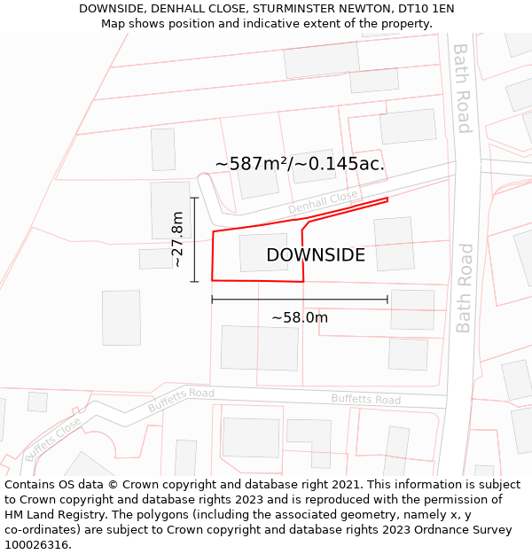 DOWNSIDE, DENHALL CLOSE, STURMINSTER NEWTON, DT10 1EN: Plot and title map