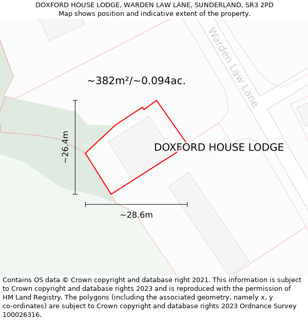 DOXFORD HOUSE LODGE, WARDEN LAW LANE, SUNDERLAND, SR3 2PD: Plot and title map