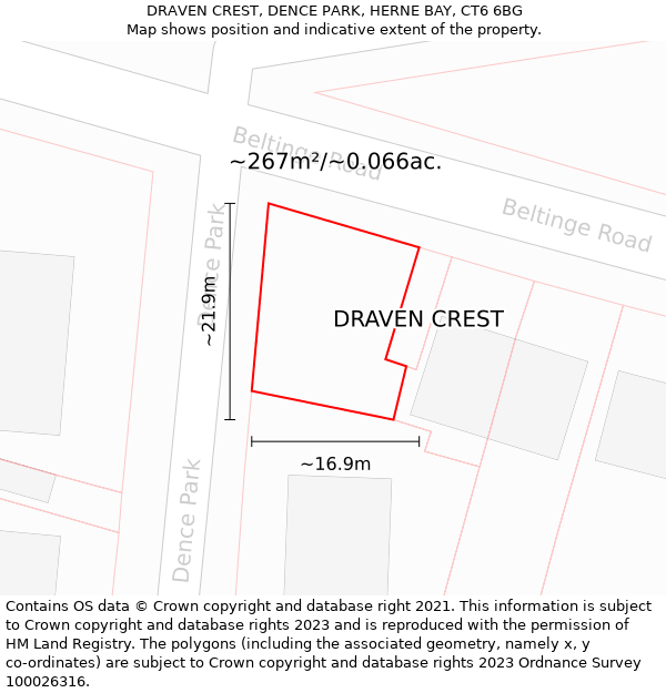 DRAVEN CREST, DENCE PARK, HERNE BAY, CT6 6BG: Plot and title map