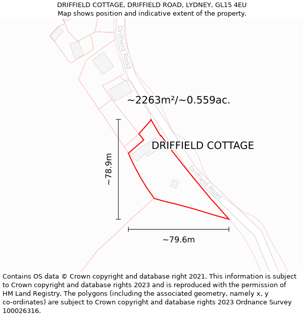 DRIFFIELD COTTAGE, DRIFFIELD ROAD, LYDNEY, GL15 4EU: Plot and title map