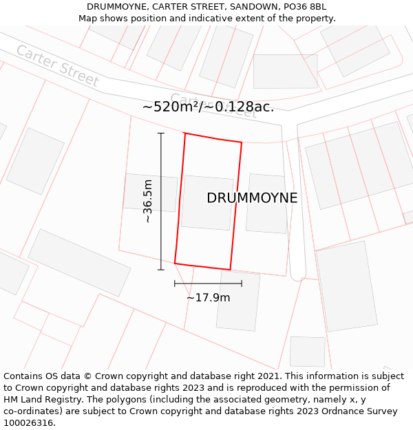 DRUMMOYNE, CARTER STREET, SANDOWN, PO36 8BL: Plot and title map