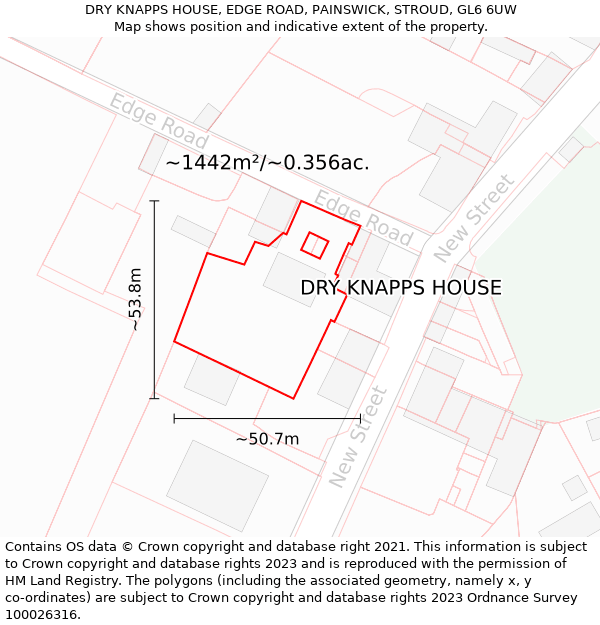 DRY KNAPPS HOUSE, EDGE ROAD, PAINSWICK, STROUD, GL6 6UW: Plot and title map