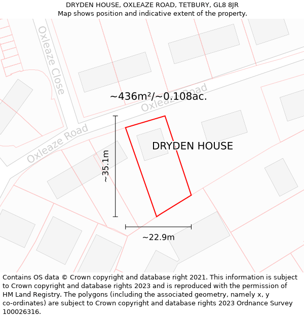 DRYDEN HOUSE, OXLEAZE ROAD, TETBURY, GL8 8JR: Plot and title map