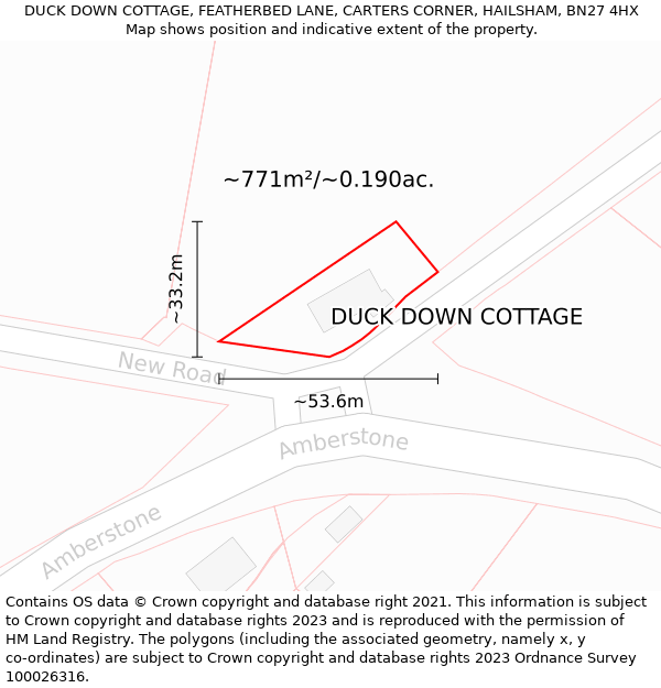 DUCK DOWN COTTAGE, FEATHERBED LANE, CARTERS CORNER, HAILSHAM, BN27 4HX: Plot and title map