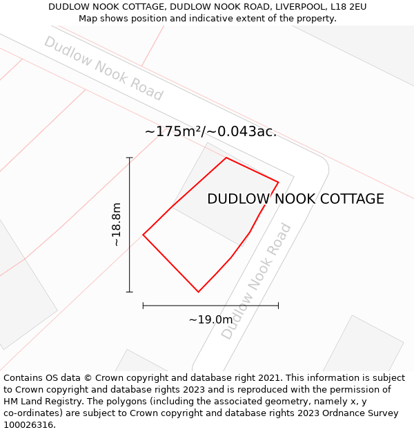 DUDLOW NOOK COTTAGE, DUDLOW NOOK ROAD, LIVERPOOL, L18 2EU: Plot and title map