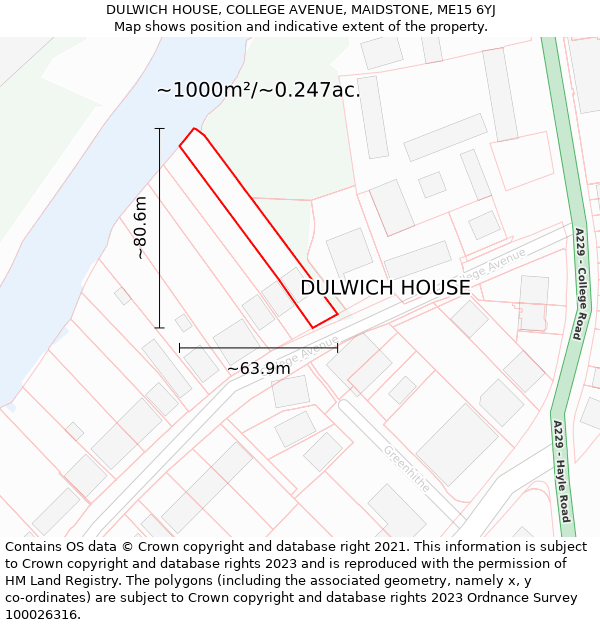 DULWICH HOUSE, COLLEGE AVENUE, MAIDSTONE, ME15 6YJ: Plot and title map